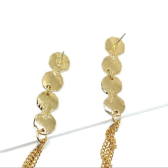 Anthropologie Gold Plated Long Fringed Crystal Chain Drop Earrings - Picture 7 of 12